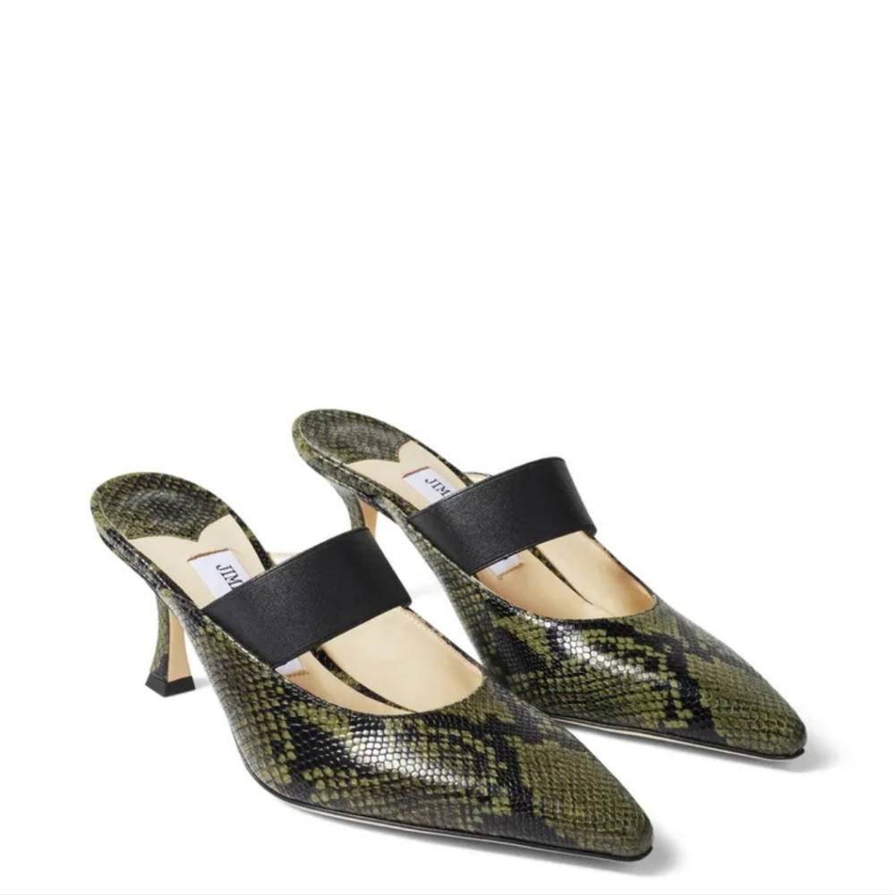 Jimmy Choo Saffi 70 snake printed leather dark olive